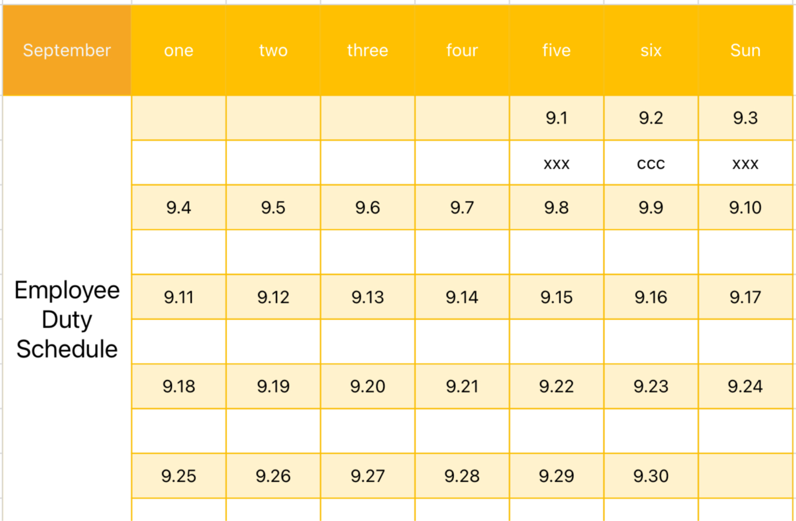 Employee Duty Schedule 1 1